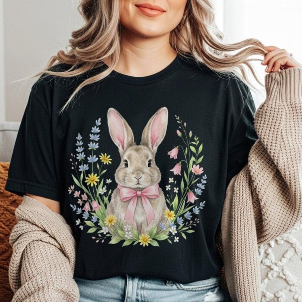 Easter Flowers Bunny Tee Cute Bunny shirt, Rabbit Tee, Happy Easter Day Gift